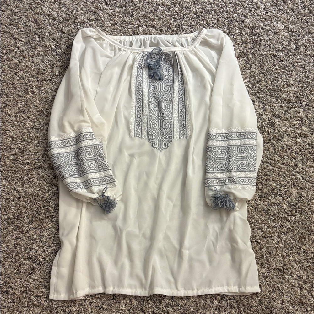 Elegant White and Gray Women's Blouse